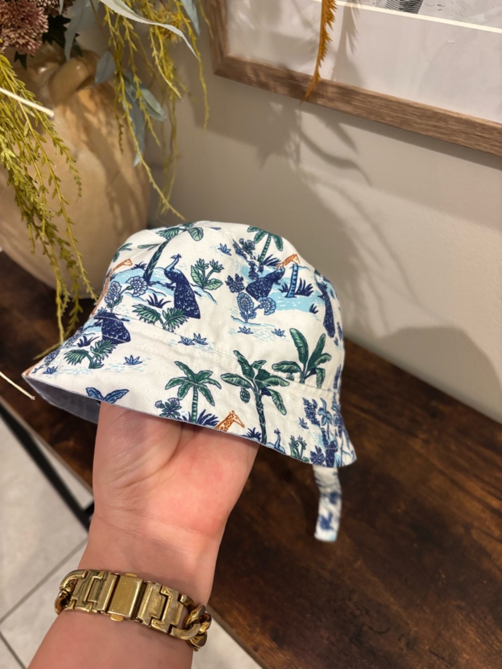 Janie and Jack Blue and White Tropical Print Bucket Hat